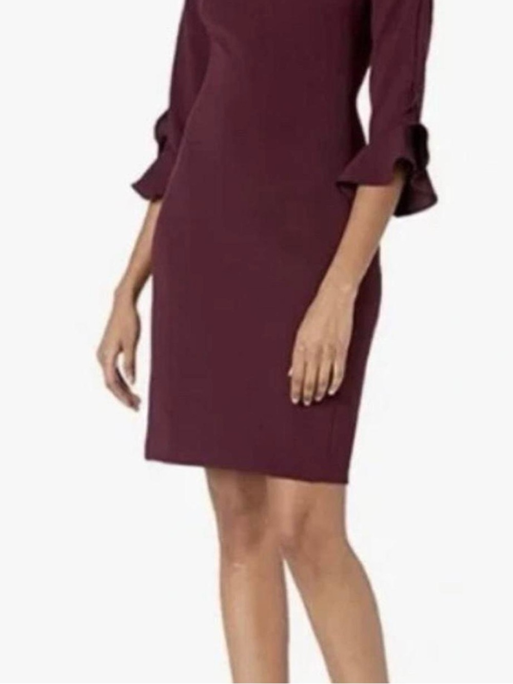 Karl Lagerfeld - Burgundy Ruffle-Sleeve Sheath Dress